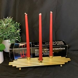 Vintage MCM House of Lloyd Brass Trio Centerpiece candle holder # 53-246